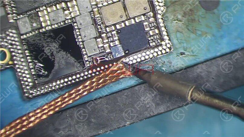 Smear rosin with Soldering Iron and solder-wick. Remove the tin on the bonding pad of the logic board and signal board separately.