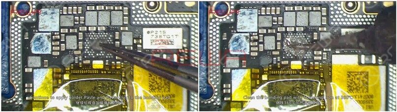Continue to apply Solder Paste and Paste Flux to the bonding pad. Clean the bonding pad with Soldering Iron at 360℃.