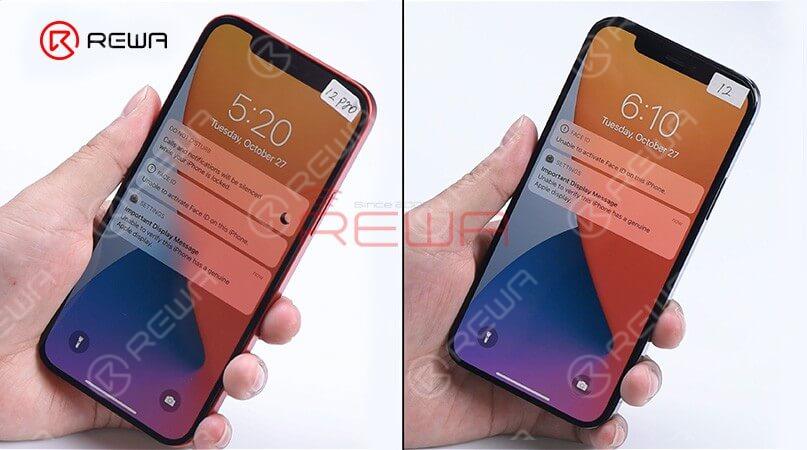These tests prove that sensors on the ear speaker are interchangeable except for the encrypted flood illuminator of the Face ID module. The max brightness of iPhone 12 Pro becomes 809nits with iPhone 12’s display while the ma brightness of iPhone 12 becomes 618 nits with iPhone 12 Pro’s display. It can be seen that the max brightness of the two models not related to the display. The reason may be related to the motherboard or iOS system. Generally, the two models’ displays are interchangeable.