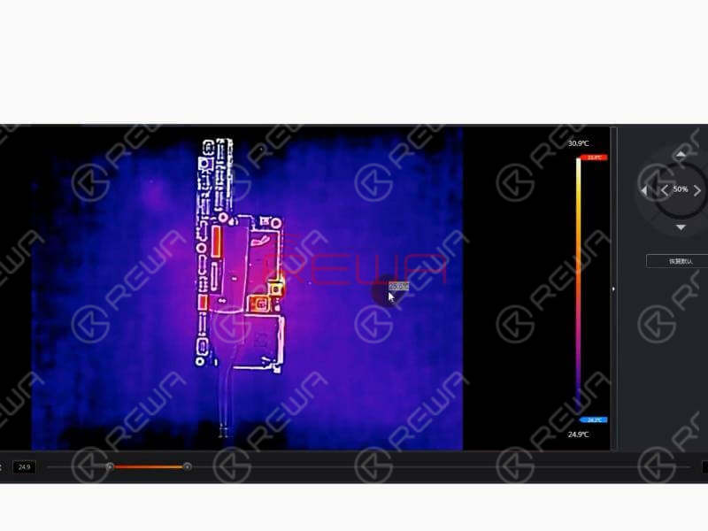 Put the motherboard under the Thermal Imager. Get the motherboard powered on. We can see clearly that C2647 is extremely hot. Judging by this, C2647 is probably damaged.