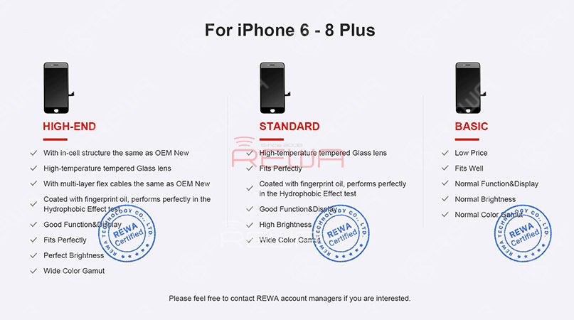 iPhone 6-8 Plus Aftermarket Screens - REWA Recommended