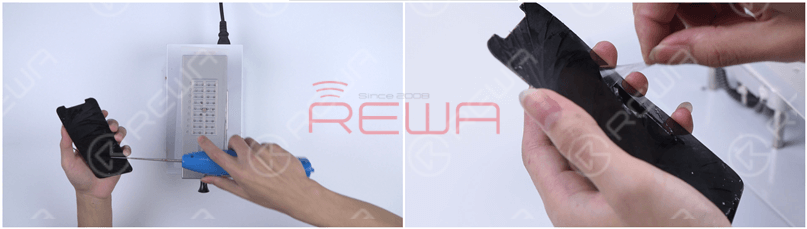 Roll up the OCA adhesive with the Electric Adhesive Removing Tool and remove the remaining OCA adhesive with a hand.